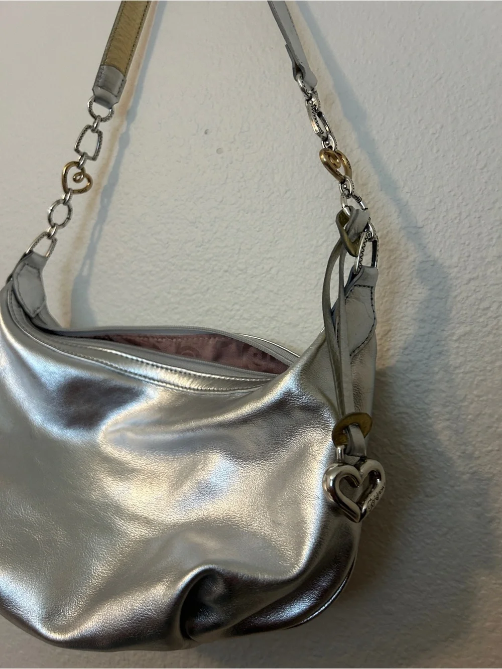 Brighton Silver Metallic Hobo with Chain-Link Strap